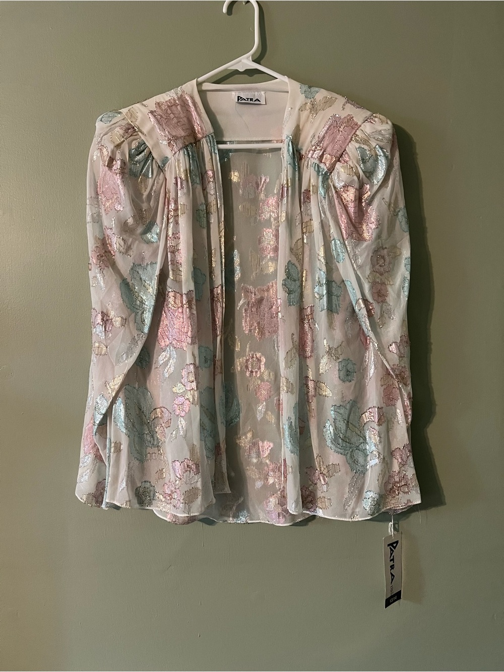 Patra Sheer Metallic Floral Blouse in Pastel Pink and Blue